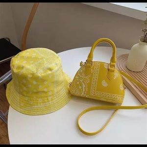 Yellow bandana print purse matching bucket hat